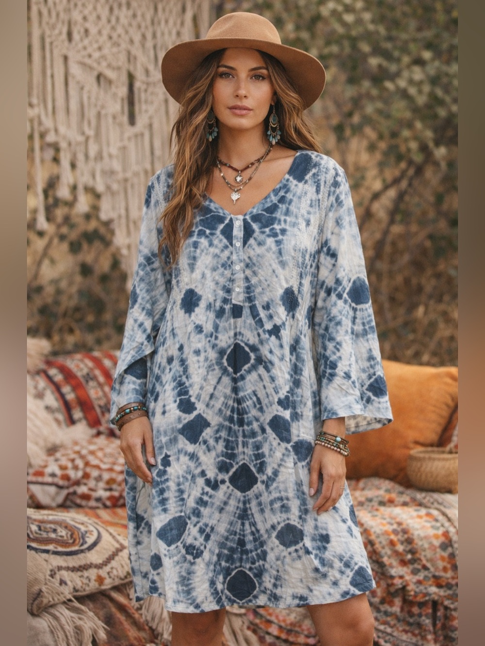 NWT MarketPlace Handwork of India Shibori Tie Dye Kaftan Dress